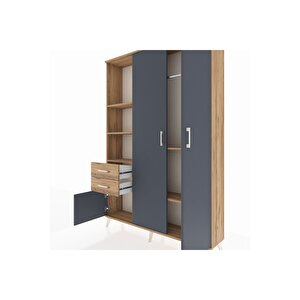 Arges Dolap 5 Raflı 2 Çekmeceli Tek Askılı 132x30x195 Çam-antrasit/çam