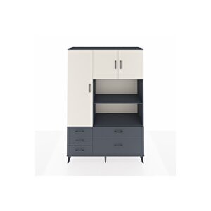 Hyperion Dolap 7 Raflı 5 Çekmeceli 3 Kapaklı 132x44x195 Antrasit-aytaşı/antrasit