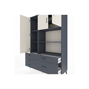 Hyperion Dolap 7 Raflı 5 Çekmeceli 3 Kapaklı 132x44x195 Antrasit-aytaşı/antrasit