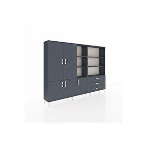 Arges Dolap 11 Raflı 3 Çekmeceli 5 Kapaklı 220x30x163 Antrasit-antrasit