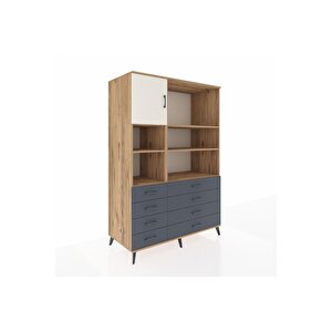 Kronos Dolap 7 Raflı 8 Çekmeceli Tek Kapaklı  132x59x195 Çam-aytaşı/antrasit