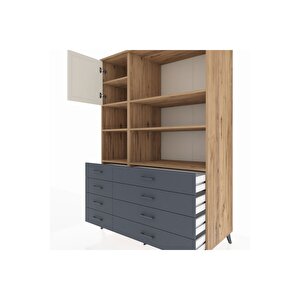 Kronos Dolap 7 Raflı 8 Çekmeceli Tek Kapaklı  132x59x195 Çam-aytaşı/antrasit