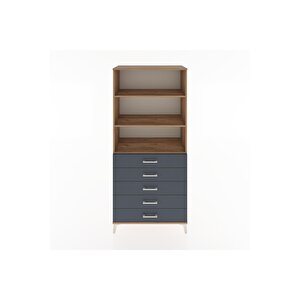 Hyperion Dolap 3 Raflı 5 Çekmeceli 88x44x195 Çam-antrasit
