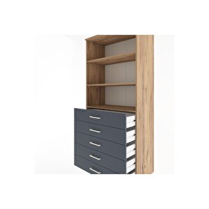 Hyperion Dolap 3 Raflı 5 Çekmeceli 88x44x195 Çam-antrasit