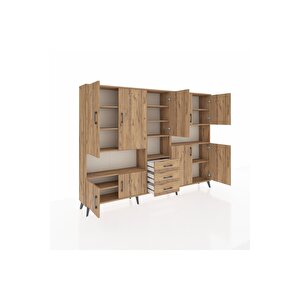 Arges Dolap 13 Raflı 3 Çekmeceli 9 Kapaklı 220x30x163 Çam-çam