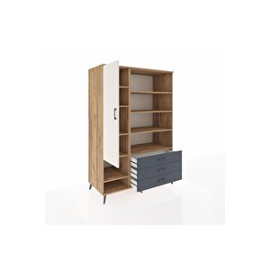 Kronos Dolap 9 Raflı 3 Çekmeceli Tek Kapaklı  132x59x195 Çam-aytaşı/antrasit