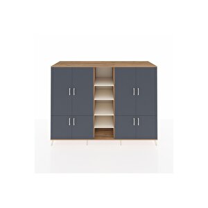 Kronos Dolap 14 Raflı 8 Kapaklı 220x59x163 Çam-antrasit/aytaşı