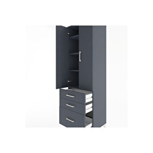 Hyperion Dolap 4 Raflı 3 Çekmeceli 2 Kapaklı 60x44x195 Antrasit-antrasit
