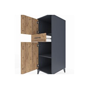 Kronos Dolap 2 Raflı Tek Çekmeceli 2 Kapaklı 44x59x134 Antrasit-çam