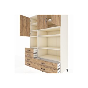 Kronos Dolap 9 Raflı 6 Çekmeceli 3 Kapaklı 132x59x195 Aytaşı-çam/çam