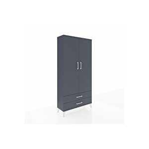 Arges Dolap 4 Raflı 2 Çekmeceli 2 Kapaklı 88x30x182 Antrasit-antrasit