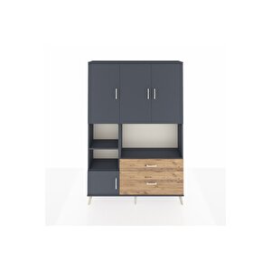 Arges Dolap 7 Raflı 2 Çekmeceli 5 Kapaklı 132x30x195 Antrasit-antrasit/çam