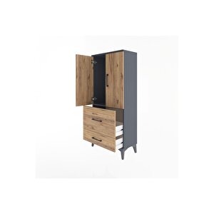Arges Dolap Tek Raflı 2 Çekmeceli 2 Kapaklı 60x30x134 Antrasit-çam
