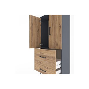 Arges Dolap Tek Raflı 2 Çekmeceli 2 Kapaklı 60x30x134 Antrasit-çam