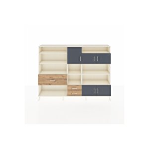 Arges Dolap 13 Raflı 3 Çekmeceli 5 Kapaklı 220x30x163 Aytaşı-antrasit/çam