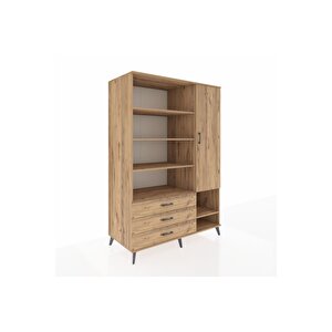 Kronos Dolap 9 Raflı 3 Çekmeceli Tek Kapaklı  132x59x195 Çam-çam/çam