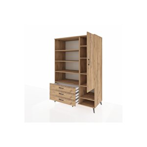 Kronos Dolap 9 Raflı 3 Çekmeceli Tek Kapaklı  132x59x195 Çam-çam/çam