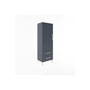 Arges Dolap Tek Raflı 2 Çekmeceli Tek Askılı 44x30x134 Antrasit-antrasit