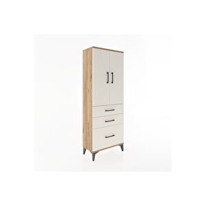 Arges Dolap 3 Raflı 3 Çekmeceli 2 Kapaklı 60x30x163 Çam-aytaşı