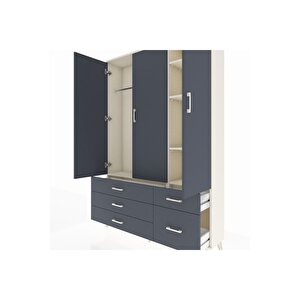 Arges Gardrop 5 Raflı 5 Çekmeceli Tek Askılı 132x30x195 Aytaşı-antrasit