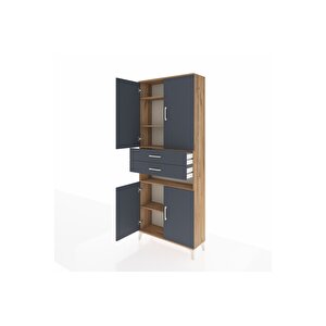 Arges Dolap 5 Raflı 2 Çekmeceli 4 Kapaklı 88x30x221 Çam-antrasit