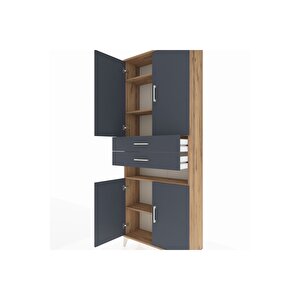 Arges Dolap 5 Raflı 2 Çekmeceli 4 Kapaklı 88x30x221 Çam-antrasit