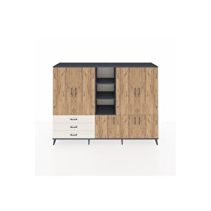 Hyperion Dolap 11 Raflı 3 Çekmeceli 7 Kapaklı 220x44x163 Antrasit-çam/aytaşı