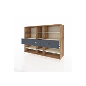 Kronos Dolap 9 Raflı 3 Çekmeceli  220x59x163 Çam-aytaşı/antrasit