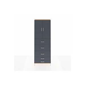 Arges Dolap 3 Raflı 5 Çekmeceli 2 Kapaklı 88x30x243 Çam-antrasit