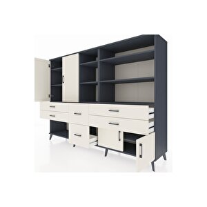 Hyperion Dolap 10 Raflı 6 Çekmeceli 4 Kapaklı 220x44x163 Antrasit-aytaşı