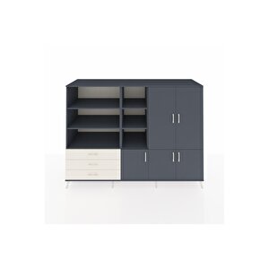 Kronos Dolap 11 Raflı 3 Çekmeceli 5 Kapaklı 220x59x163 Antrasit-antrasit/aytaşı