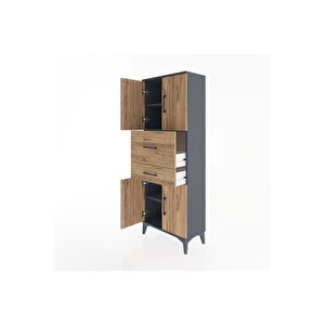 Arges Dolap 3 Raflı 2 Çekmeceli 4 Kapaklı 60x30x163 Antrasit-çam
