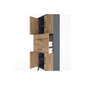 Arges Dolap 3 Raflı 2 Çekmeceli 4 Kapaklı 60x30x163 Antrasit-çam