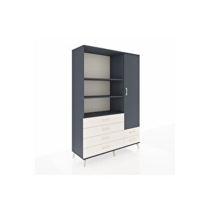 Hyperion Dolap 7 Raflı 6 Çekmeceli Tek Kapaklı  132x44x195 Antrasit-antrasit/aytaşı