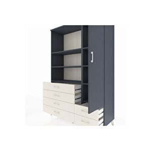 Hyperion Dolap 7 Raflı 6 Çekmeceli Tek Kapaklı  132x44x195 Antrasit-antrasit/aytaşı