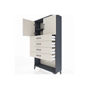 Arges Dolap 2 Raflı 4 Çekmeceli 2 Kapaklı 88x30x163 Antrasit-aytaşı