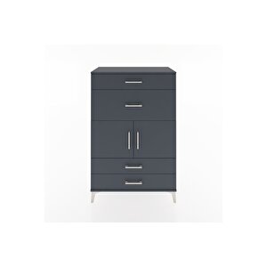 Hyperion Dolap Tek Raflı 4 Çekmeceli 2 Kapaklı 88x44x134 Antrasit-antrasit