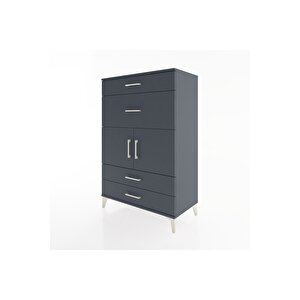 Hyperion Dolap Tek Raflı 4 Çekmeceli 2 Kapaklı 88x44x134 Antrasit-antrasit