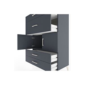 Hyperion Dolap Tek Raflı 4 Çekmeceli 2 Kapaklı 88x44x134 Antrasit-antrasit