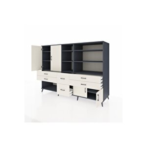 Kronos Dolap 10 Raflı 6 Çekmeceli 4 Kapaklı 220x59x163 Antrasit-aytaşı