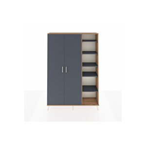 Arges Gardrop 7 Raflı 2 Kapaklı Tek Askılı 132x30x195 Çam-antrasit