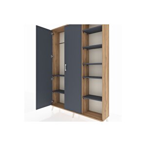 Arges Gardrop 7 Raflı 2 Kapaklı Tek Askılı 132x30x195 Çam-antrasit