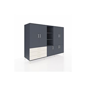 Kronos Dolap 11 Raflı 3 Çekmeceli 7 Kapaklı 220x59x163 Antrasit-antrasit/aytaşı