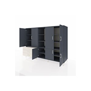 Kronos Dolap 11 Raflı 3 Çekmeceli 7 Kapaklı 220x59x163 Antrasit-antrasit/aytaşı