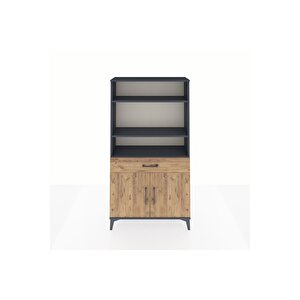 Arges Dolap 3 Raflı Tek Çekmeceli 2 Kapaklı 88x30x163 Antrasit-çam