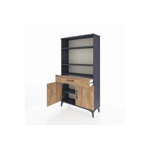 Arges Dolap 3 Raflı Tek Çekmeceli 2 Kapaklı 88x30x163 Antrasit-çam