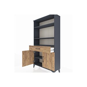 Arges Dolap 3 Raflı Tek Çekmeceli 2 Kapaklı 88x30x163 Antrasit-çam