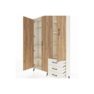Arges Dolap 6 Raflı 3 Çekmeceli Tek Askılı 132x30x195 Aytaşı-çam/aytaşı