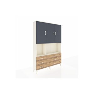 Arges Dolap 6 Raflı 6 Çekmeceli 3 Kapaklı 132x30x195 Aytaşı-antrasit/çam