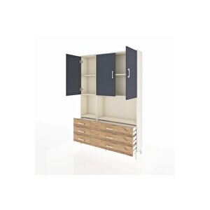 Arges Dolap 6 Raflı 6 Çekmeceli 3 Kapaklı 132x30x195 Aytaşı-antrasit/çam